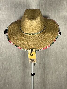 Gold Coast Straw Sun Hat with Floral Trim - Natural
